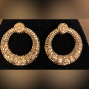 Vintage Gold Wreath Statement Earrings, Pierced, New Not In Original Box